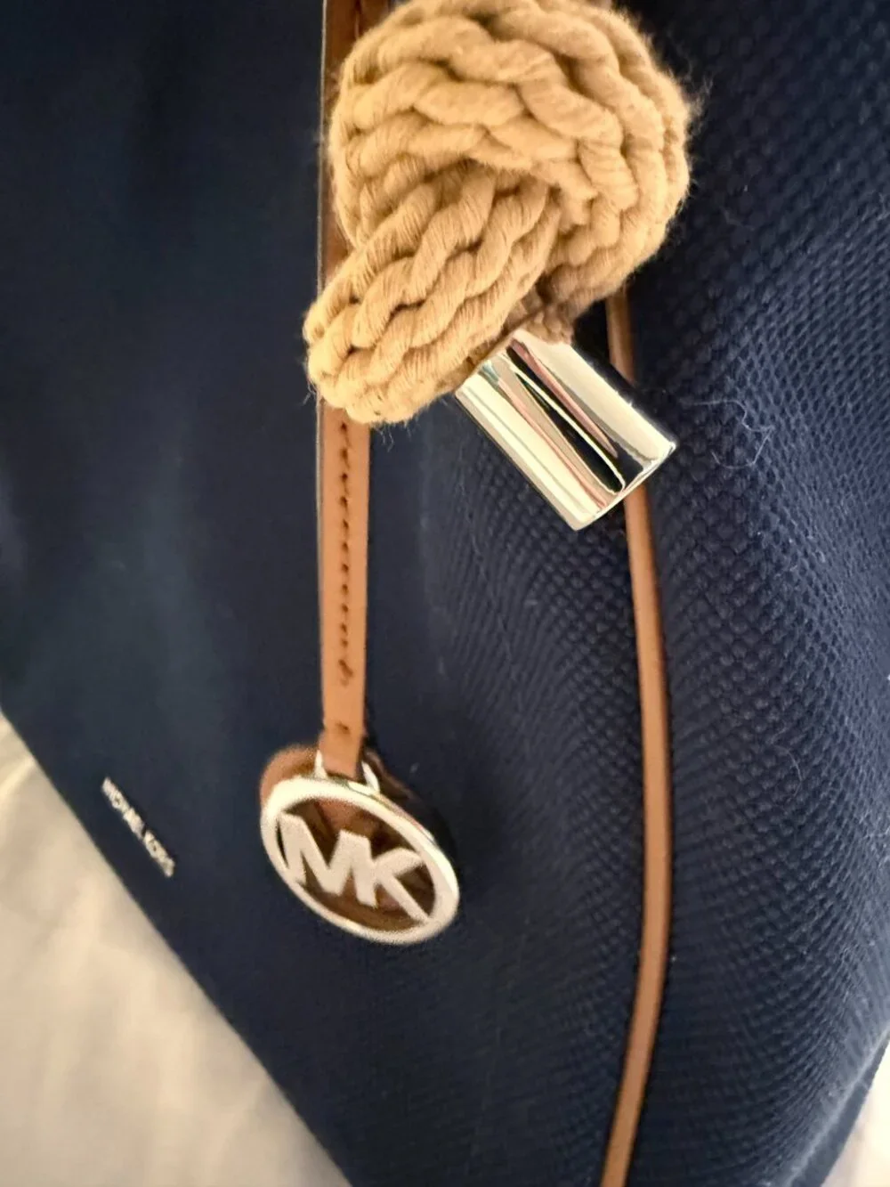 MICHAEL KORS ISLA Canvas Tote NAVY with Rope Handles and MK Charm